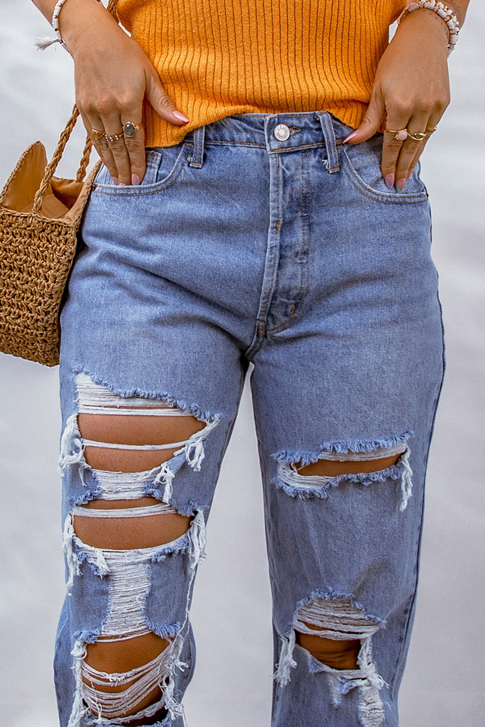 Sky Blue Heavy Destroyed Big Hole Boyfriend Jeans Jeans JT's Designer Fashion