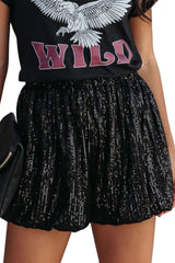 Black Sequin Straight Leg High Waist Casual Shorts Bottoms JT's Designer Fashion