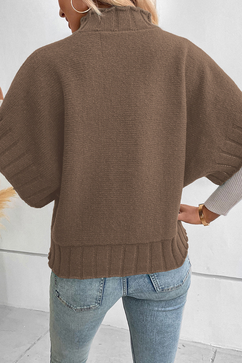 Desert Palm Mock Neck Batwing Sleeve Knit Sweater Sweaters & Cardigans JT's Designer Fashion