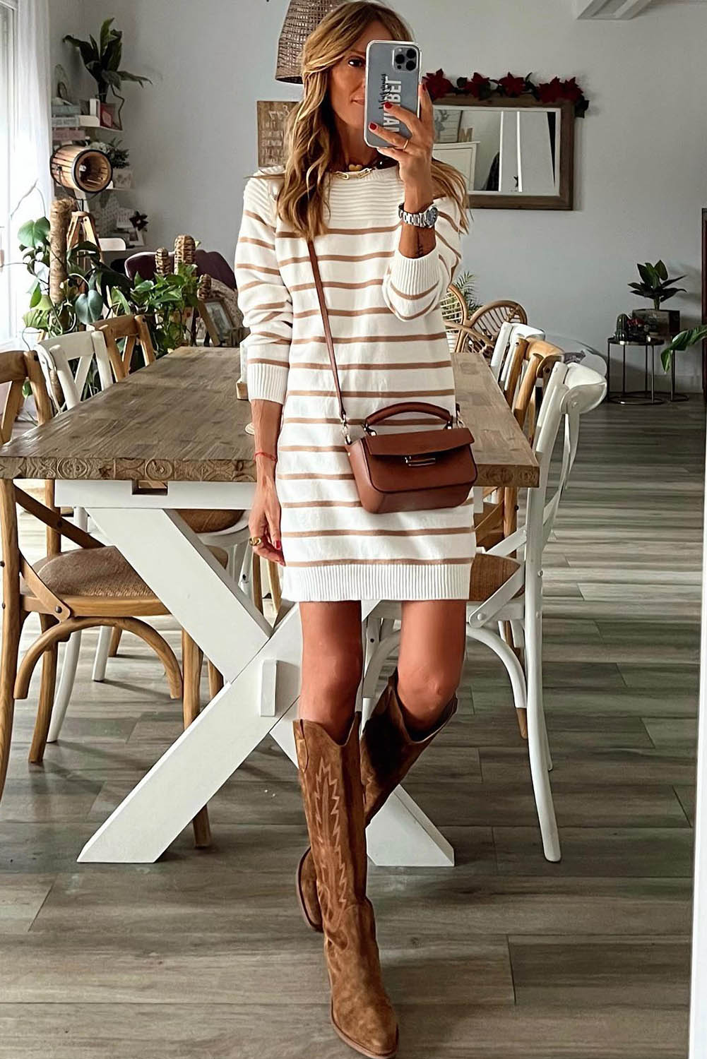Stripe Button Ribbed Detail Striped Sweater Dress Sweaters & Cardigans JT's Designer Fashion