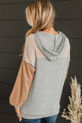 Multicolour Plus Size Colorblock Drop Shoulder Balloon Sleeve Hoodie Plus Size JT's Designer Fashion