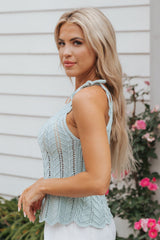 Beau Blue Tied Shoulder Pointelle Knit Tank Top Sweaters & Cardigans JT's Designer Fashion