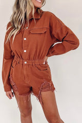 Gold Flame Snap Button Long Sleeve Ripped Romper Bottoms JT's Designer Fashion