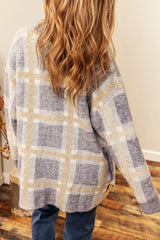 Sky Blue Fuzzy Plaid Collared Button Up Cardigan Sweaters & Cardigans JT's Designer Fashion