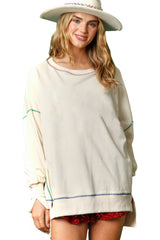 White Contrast Stitching Split Baggy Sweatshirt Sweatshirts & Hoodies JT's Designer Fashion