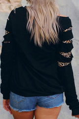 Black Leopard PUMPKIN SEASON Graphic Ripped Sleeve Sweatshirt Graphic Sweatshirts JT's Designer Fashion