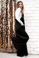 Black Knotted Straps Patch Pocket Wide Leg Jumpsuit Bottoms JT's Designer Fashion