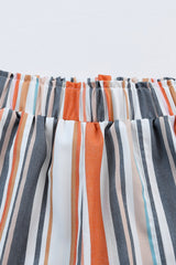 Stripe Vintage Washed Elastic Frill Waist Casual Shorts Casual Shorts JT's Designer Fashion