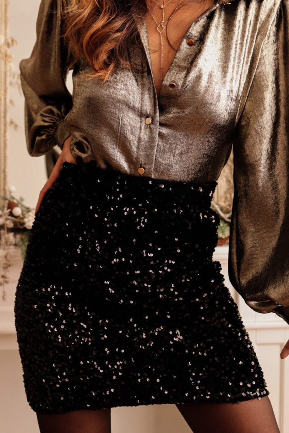 Black Sequin Bodycon Mini Skirt Bottoms JT's Designer Fashion