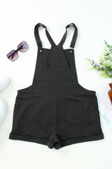 Gray Vintage Washed Drawstring Short Overalls Jumpsuits & Rompers JT's Designer Fashion