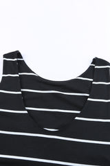 Black Stripe Print Open Back Sleeveless Long Dress with Slits Maxi Dresses JT's Designer Fashion