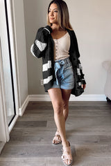 Black Colorblock Textured Knit Buttoned Cardigan Sweaters & Cardigans JT's Designer Fashion