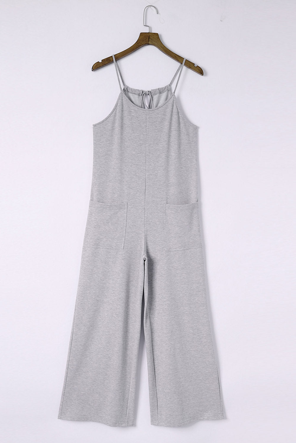 Gray Loose Fit Side Pockets Spaghetti Strap Wide Leg Jumpsuit Jumpsuits & Rompers JT's Designer Fashion