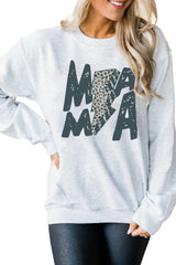 Gray MAMA Lightning Leopard Print Long Sleeve Sweatshirt Graphic Sweatshirts JT's Designer Fashion