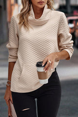 Apricot Quilted Draped High Neck Kangaroo Pocket Top Sweatshirts & Hoodies JT's Designer Fashion