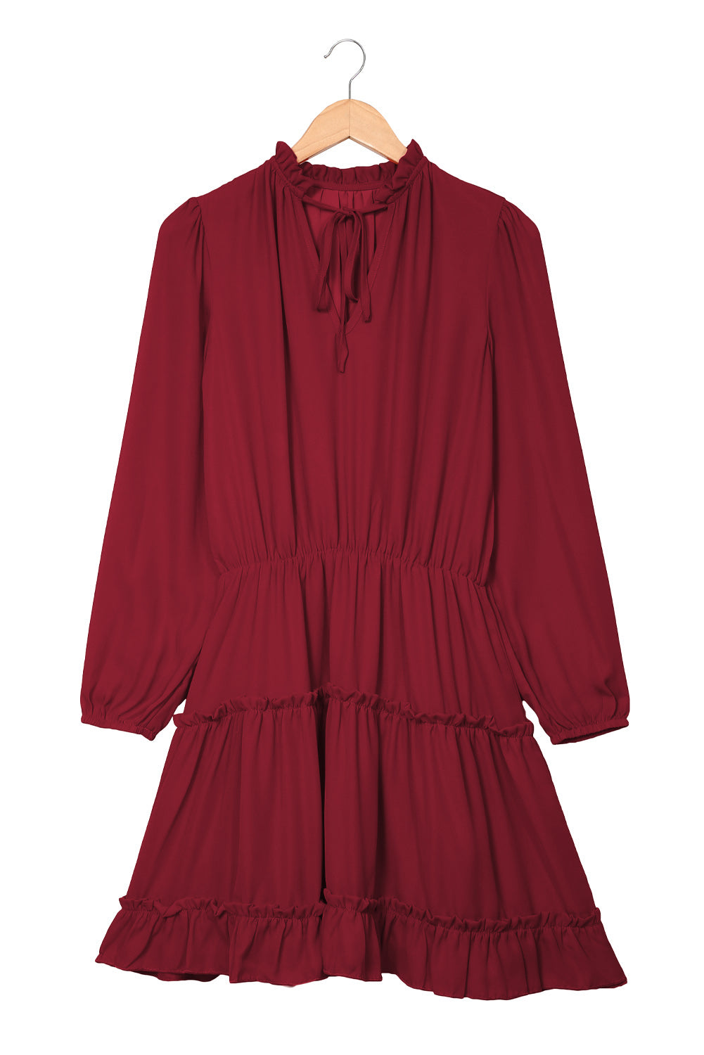 V Neck Long Sleeve Ruffle Tiered Mini Dress Mini Dresses JT's Designer Fashion