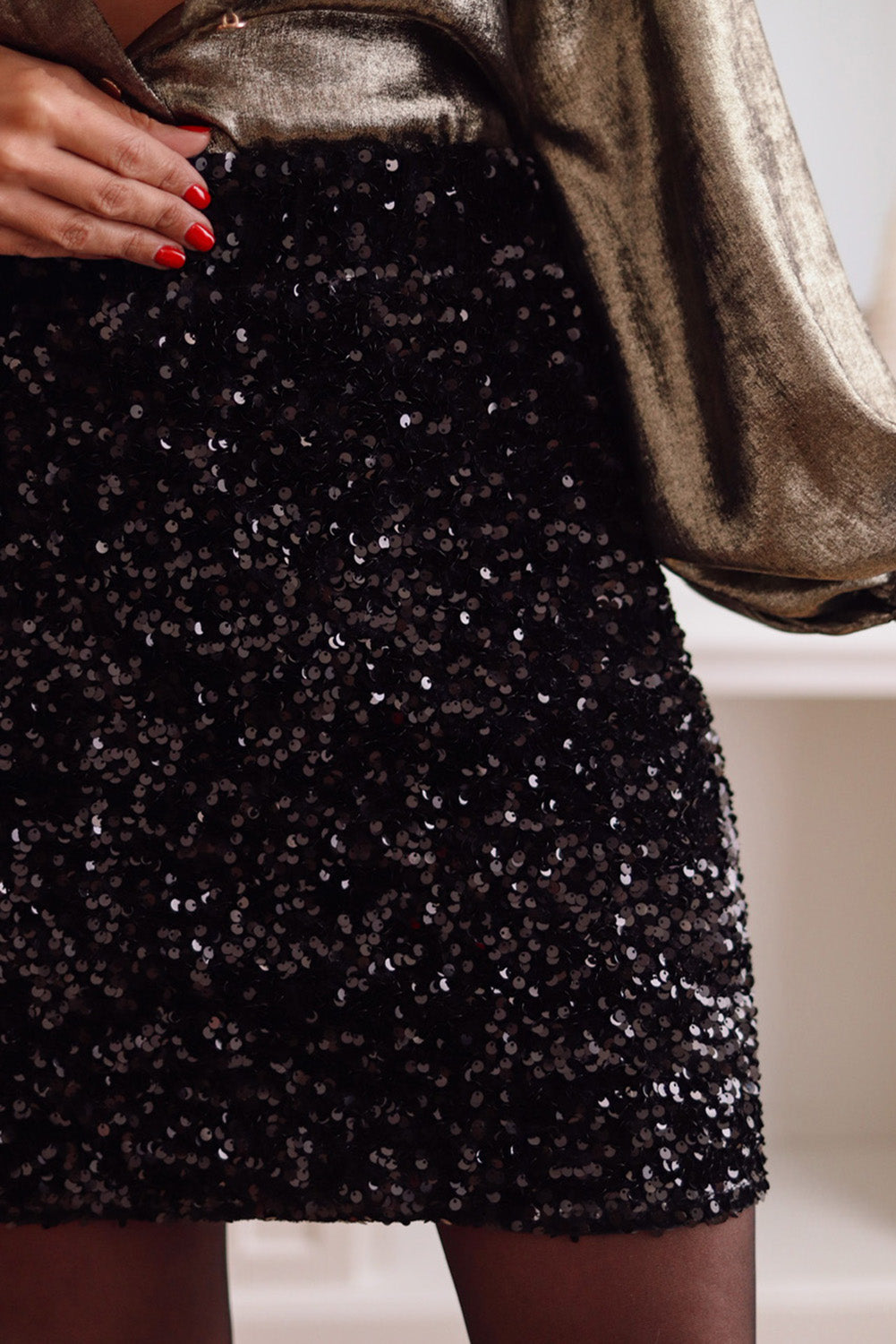 Black Sequin Bodycon Mini Skirt Bottoms JT's Designer Fashion
