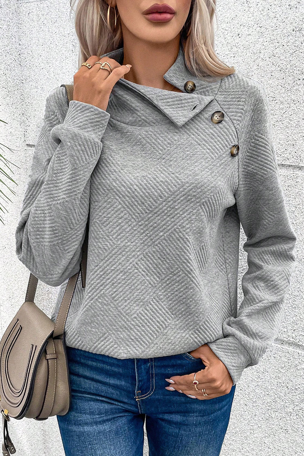 Gray Solid Button Detail Sweatshirt Sweatshirts & Hoodies JT's Designer Fashion