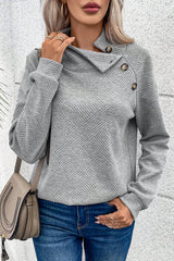Gray Solid Button Detail Sweatshirt Sweatshirts & Hoodies JT's Designer Fashion