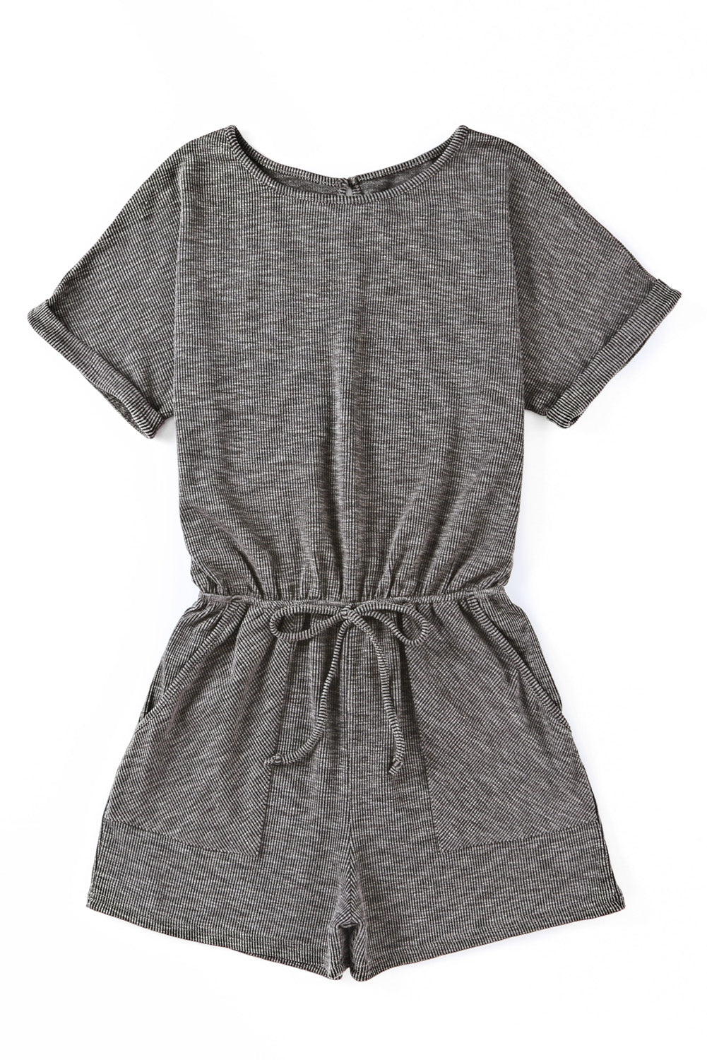 Gray Ribbed Elastic Waist Romper Jumpsuits & Rompers JT's Designer Fashion