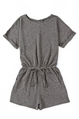 Gray Ribbed Elastic Waist Romper Jumpsuits & Rompers JT's Designer Fashion