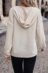 Apricot Solid Textured Drawstring Henley Hoodie Sweatshirts & Hoodies JT's Designer Fashion
