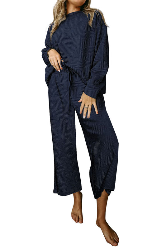 Navy Blue Gray Ultra Loose Textured 2pcs Slouchy Outfit Bottoms JT's Designer Fashion