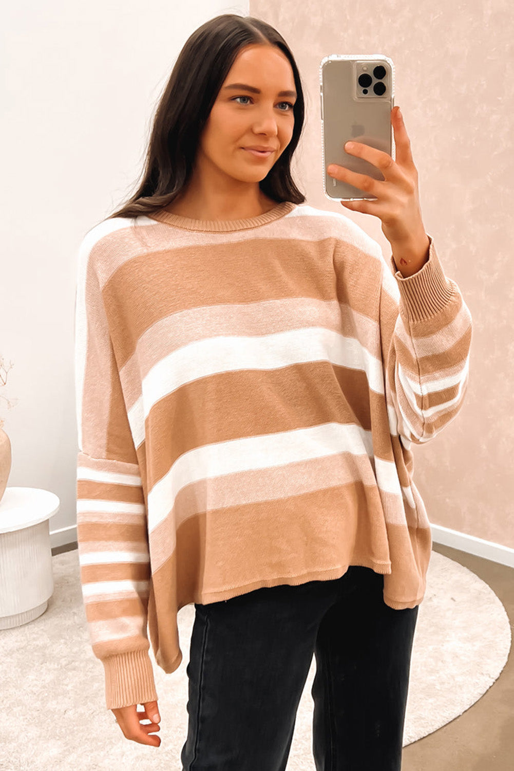 Multicolour Striped Knit Drop Shoulder Loose Sweater Sweaters & Cardigans JT's Designer Fashion