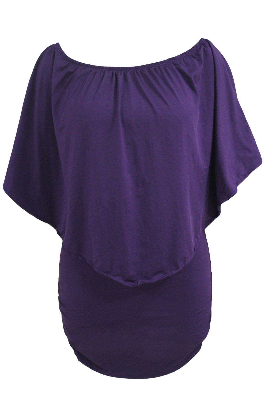 Plus Size Multiple Dressing Layered Purple Mini Poncho Dress Plus Size Dresses JT's Designer Fashion