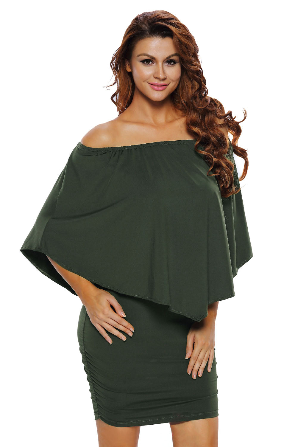 Multiple Dressing Layered Army Green Mini Poncho Dress Mini Dresses JT's Designer Fashion