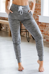 Gray Drawstring Waist Pocketed Joggers Bottoms JT's Designer Fashion