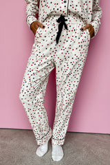 White Contrast Pipping Star Print Long Sleeve and Pants Pajamas Set Loungewear JT's Designer Fashion