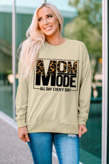 Khaki MOM MODE Leopard Print Long Sleeve Sweatshirt Graphic Sweatshirts JT's Designer Fashion
