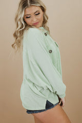 Green Plus Size Ribbed Pocketed Long Sleeve Henley Top Plus Size JT's Designer Fashion