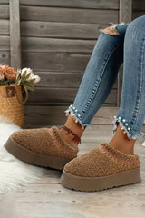 Chestnut Embroidered Sherpa Plush Thick Sole Snow Boots Slippers JT's Designer Fashion