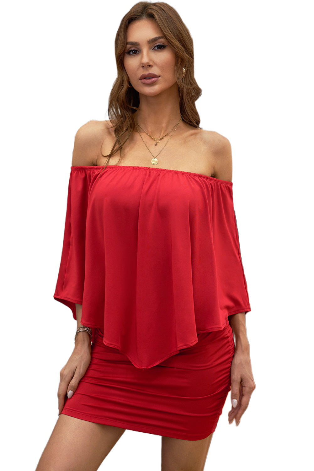 Multiple Dressing Layered Red Mini Poncho Dress Mini Dresses JT's Designer Fashion