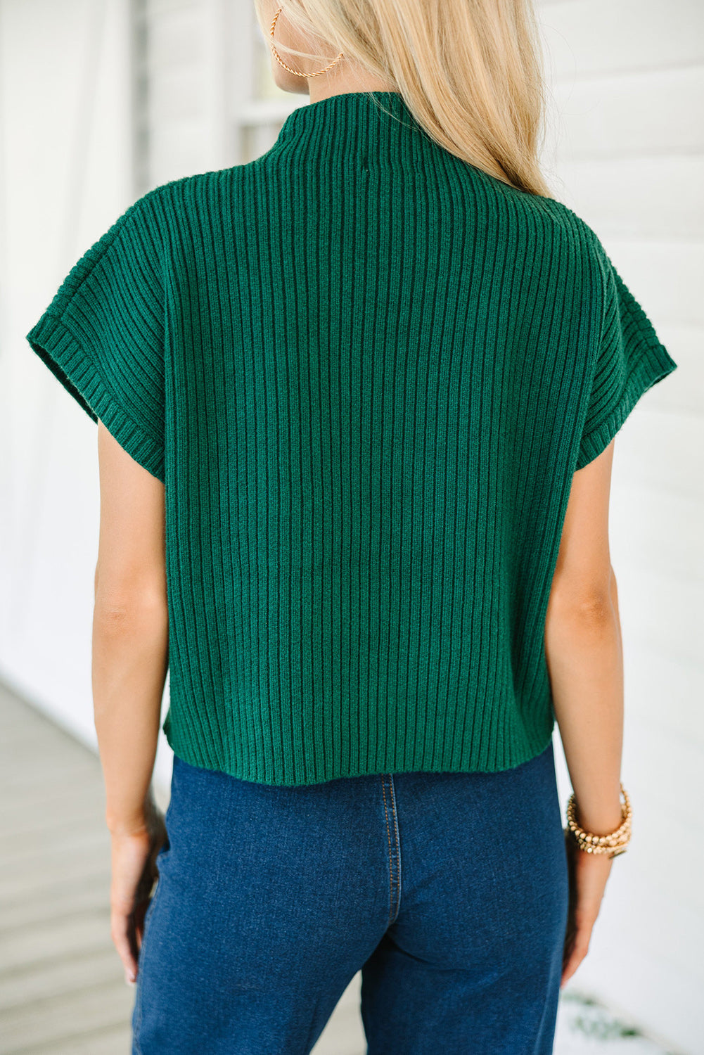 Blackish Green Patch Pocket Ribbed Knit Short Sleeve Sweater Sweaters & Cardigans JT's Designer Fashion