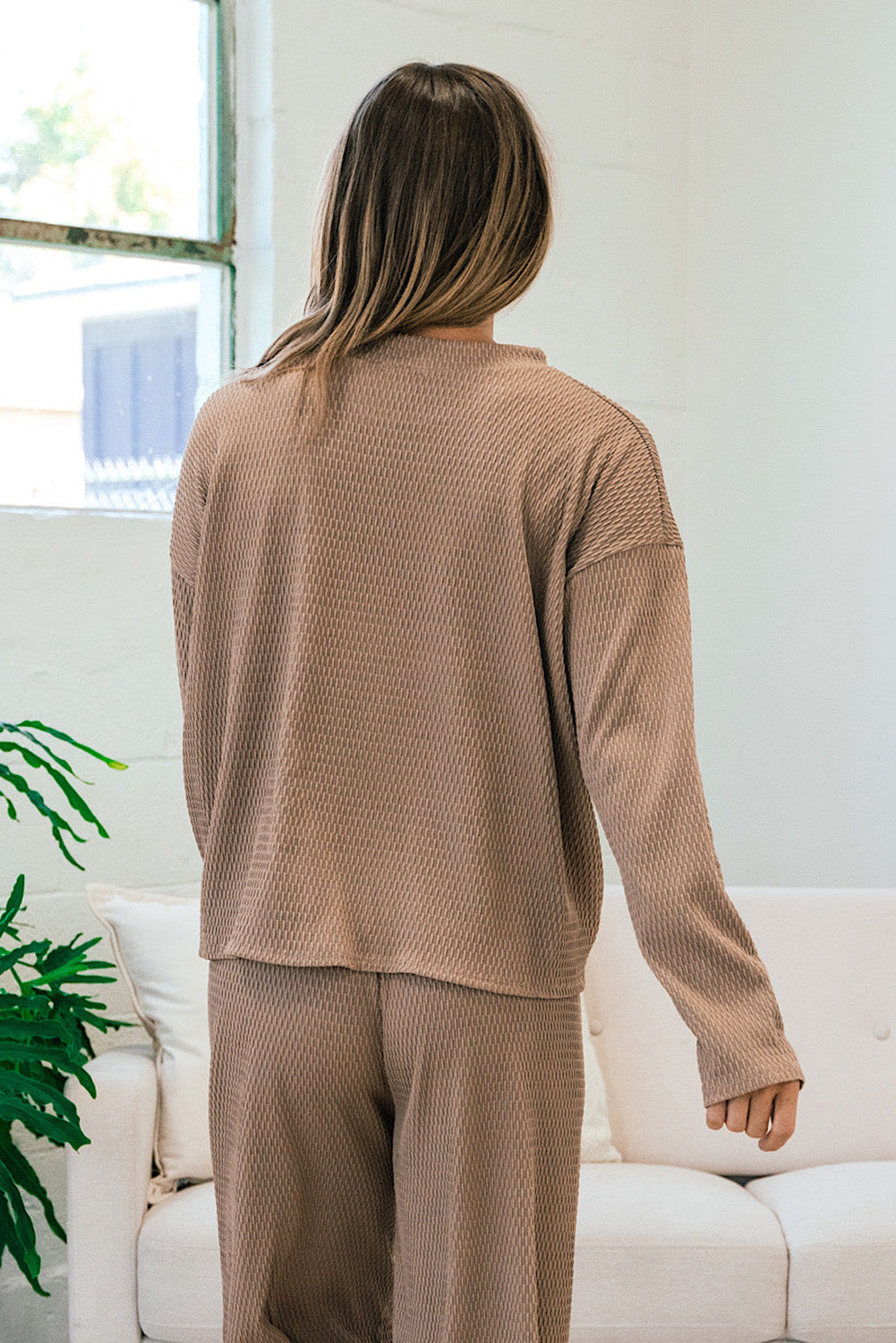 Smoke Gray Loose Textured Pullover and Pants Outfit Bottoms JT's Designer Fashion