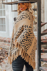 Leopard Plus Size Tasseled Hem Draped Poncho Plus Size JT's Designer Fashion