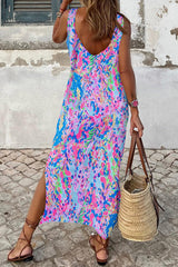 Purple Abstract Floral Print Sleeveless Long Dress Maxi Dresses JT's Designer Fashion