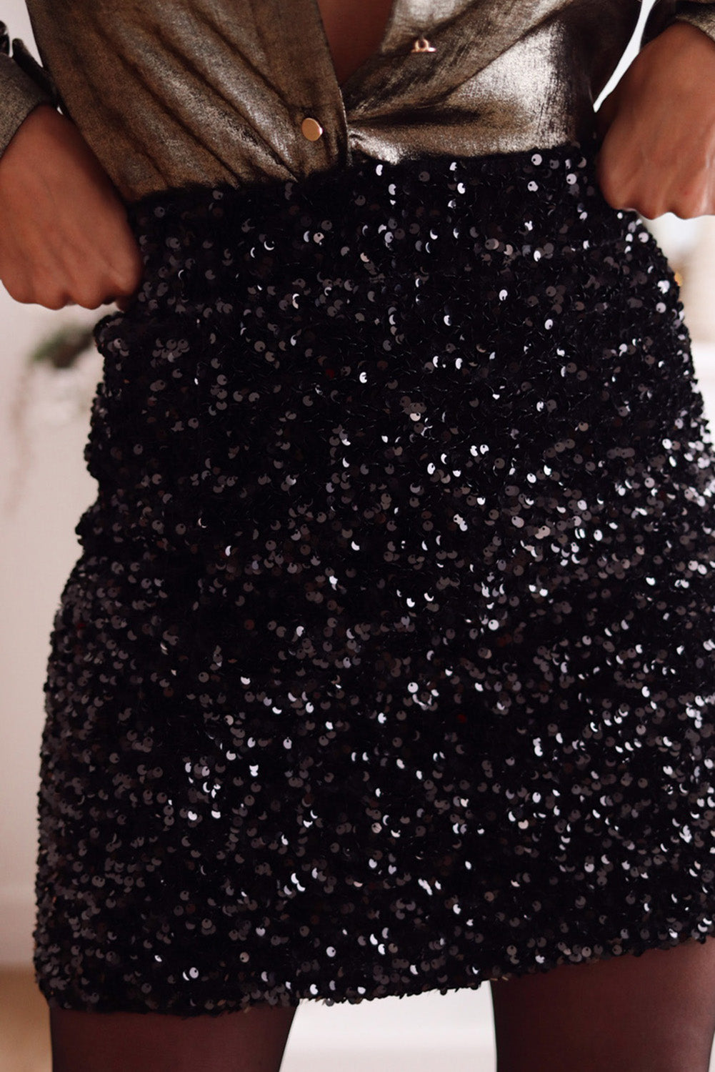 Black Sequin Bodycon Mini Skirt Bottoms JT's Designer Fashion