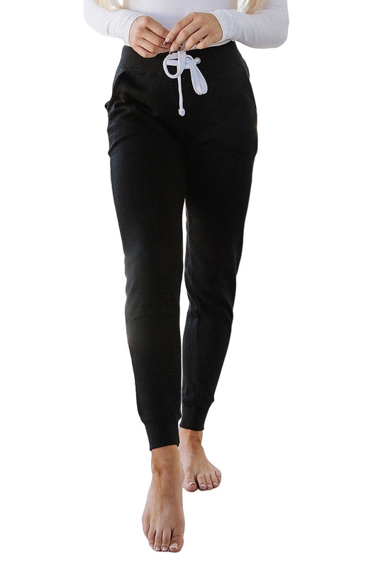 Black Drawstring Waist Pocketed Joggers Bottoms JT's Designer Fashion