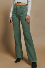 Green Square Pockets Flare Leg Corduroy Pants Bottoms JT's Designer Fashion