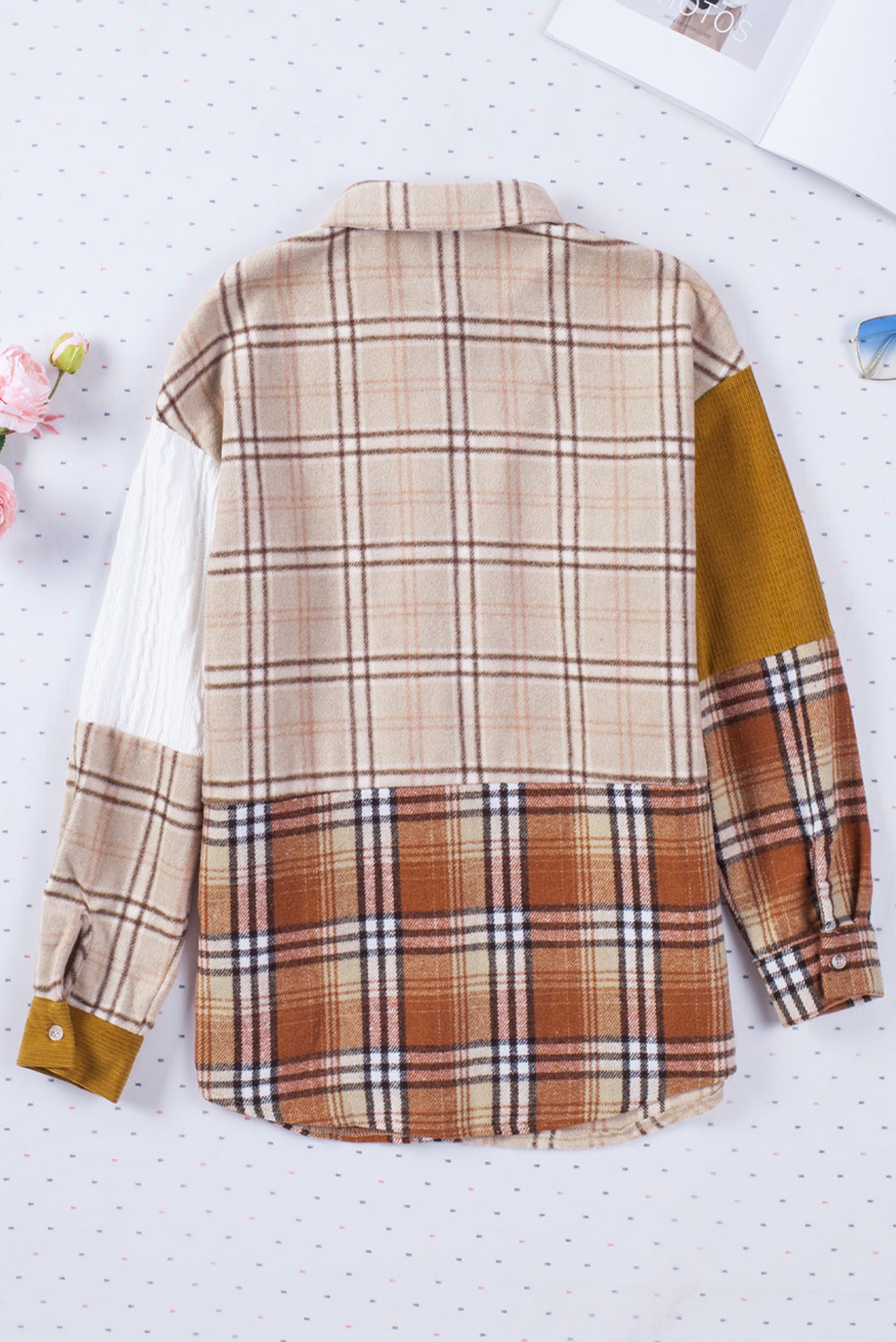 Gold Brick Plus Size Plaid Colorblock Shirt Jacket Plus Size JT's Designer Fashion