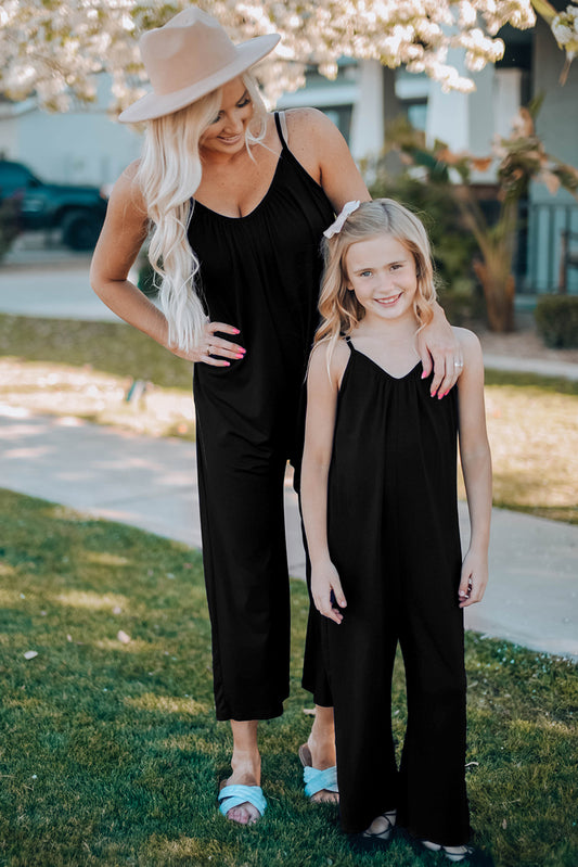 Black Spaghetti Straps Wide Leg Pocketed Jumpsuits Jumpsuits & Rompers JT's Designer Fashion