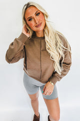 Coffee Solid Exposed Seam Pullover Sweatshirt Sweatshirts & Hoodies JT's Designer Fashion