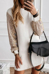 Bright White Sequin Sleeve Shift Mini Dress Dresses JT's Designer Fashion