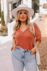 Gold Flame Exposed Seam V Neck Long Sleeve Plus Size Top Plus Size JT's Designer Fashion