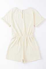 Beige Ribbed Elastic Waist Romper Jumpsuits & Rompers JT's Designer Fashion