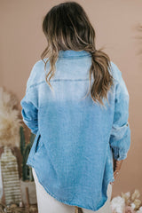 Sky Blue Plus Size Chest Pocket Button-Up Denim Shacket Plus Size JT's Designer Fashion